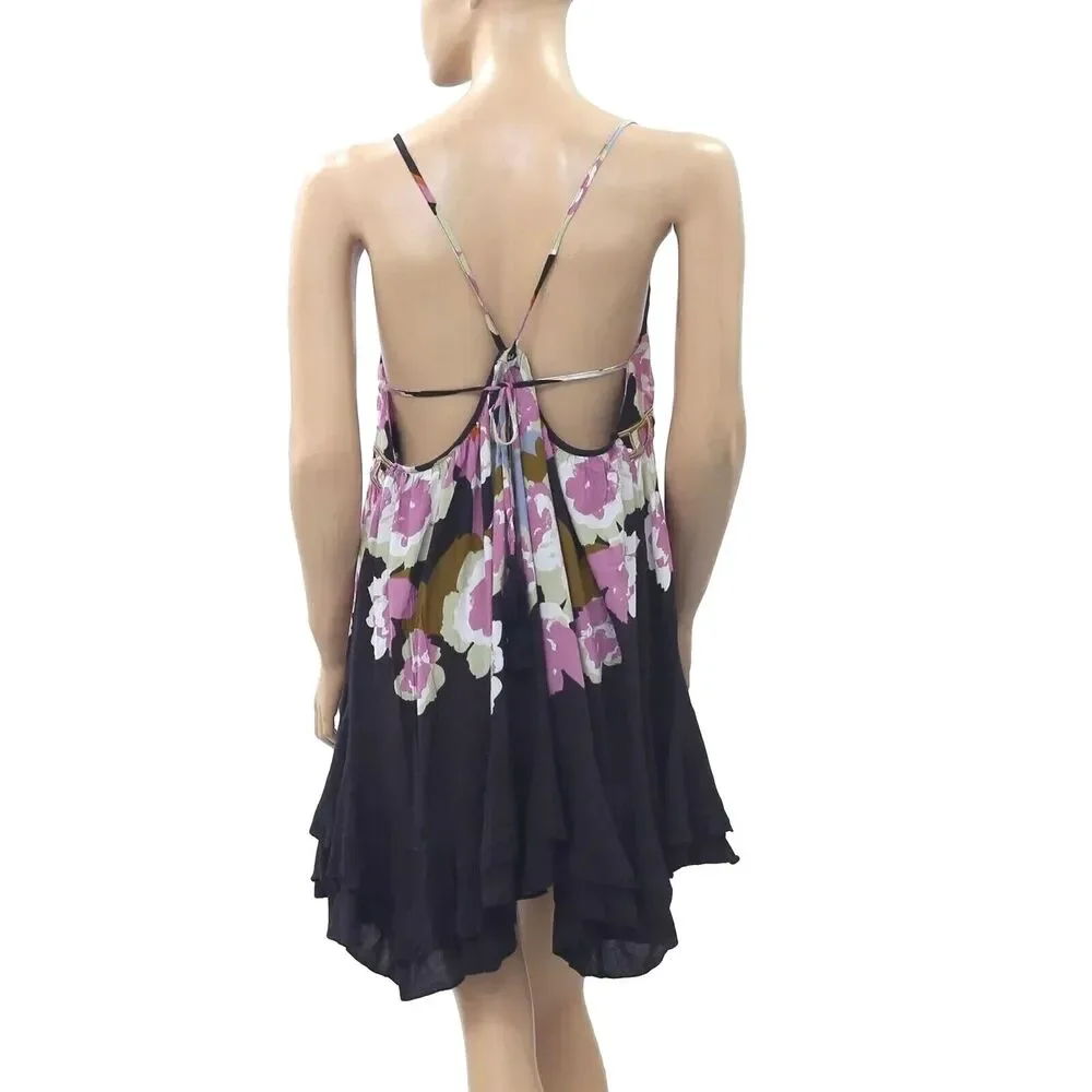 Intimately Free People Sweet Lucy Slip Mini Dress Printed Beach Tiered XS 287989
